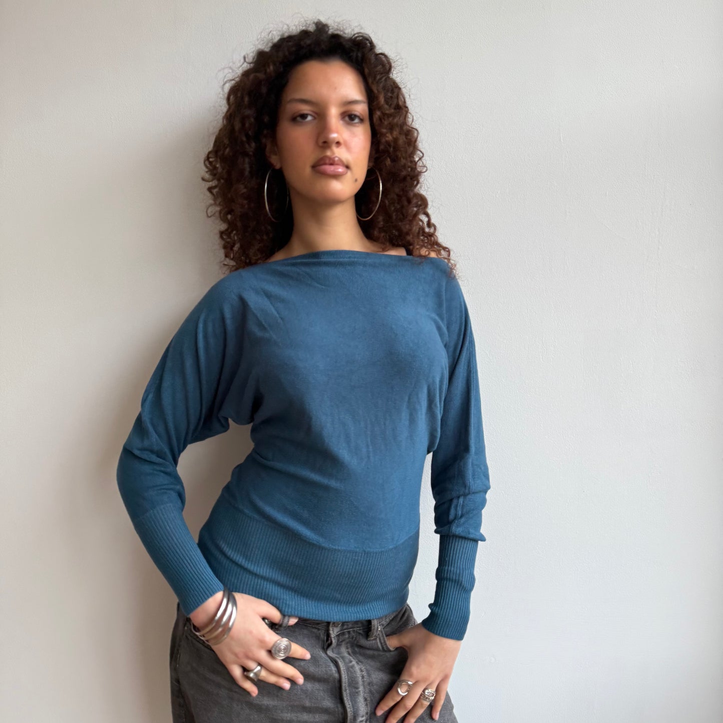 Teal slouchy knit jumper - Size S-M