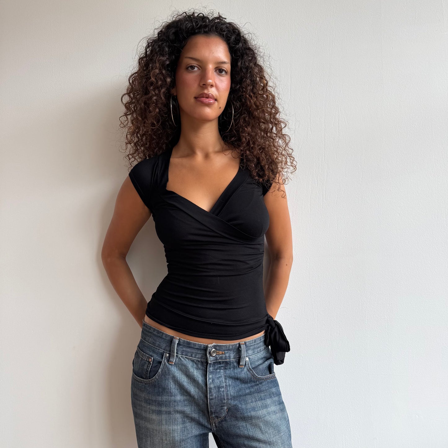 Black wrap tie side top - Size S