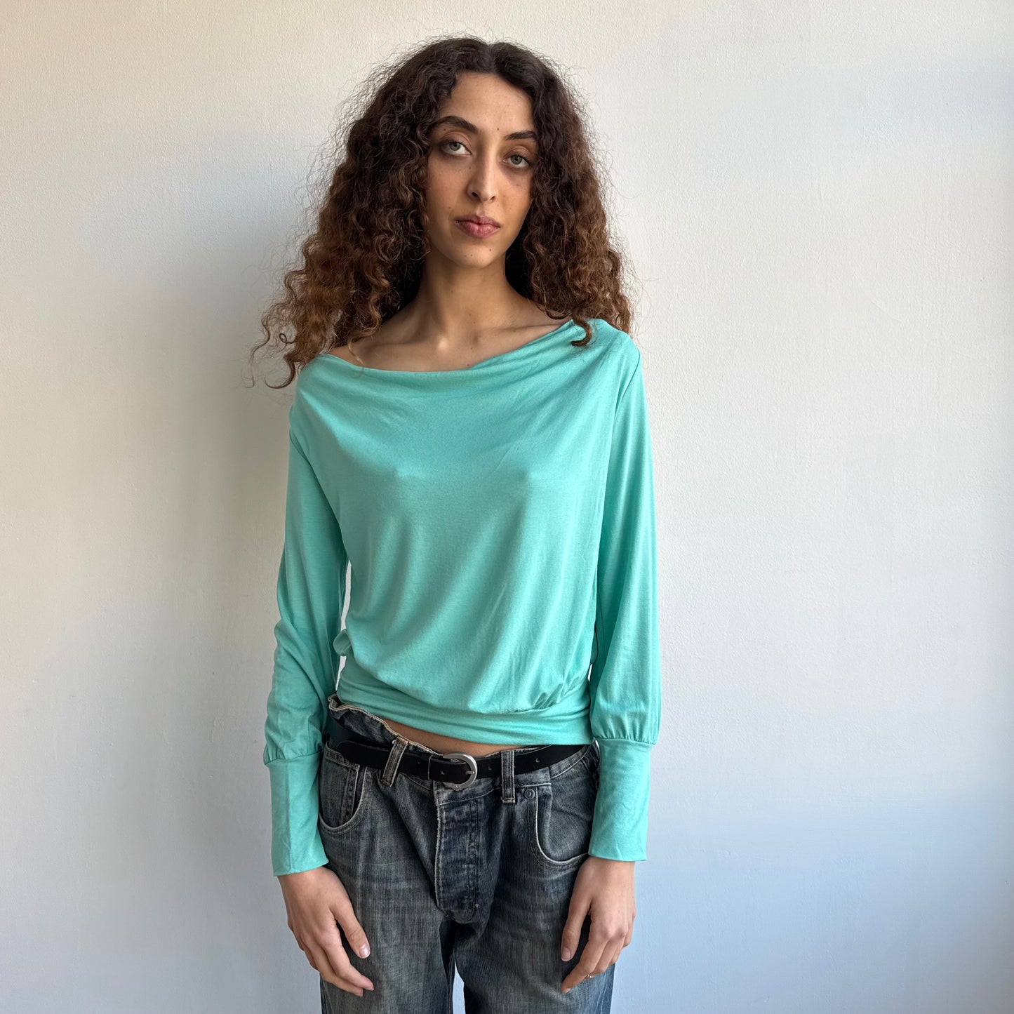 Turquoise slouchy long sleeve top - Size S