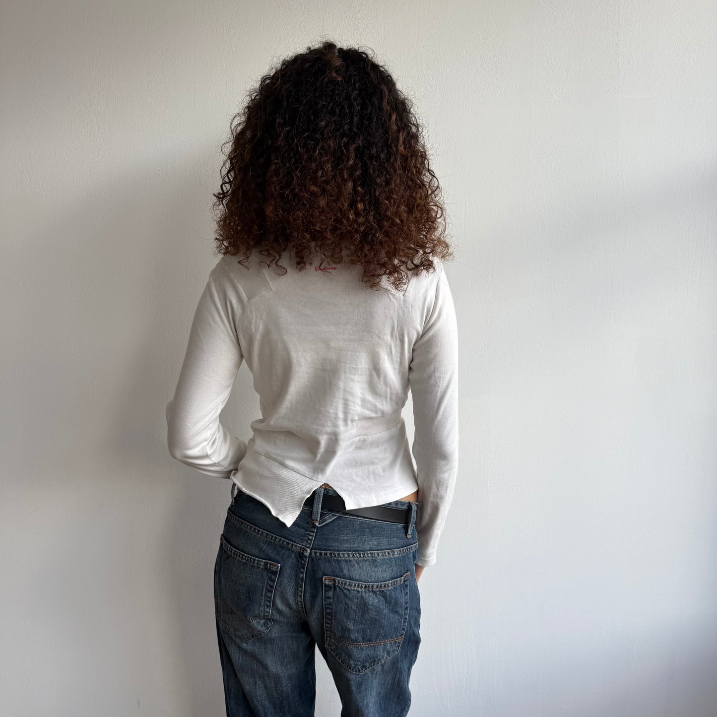 Cream patchwork long sleeve top - Size S