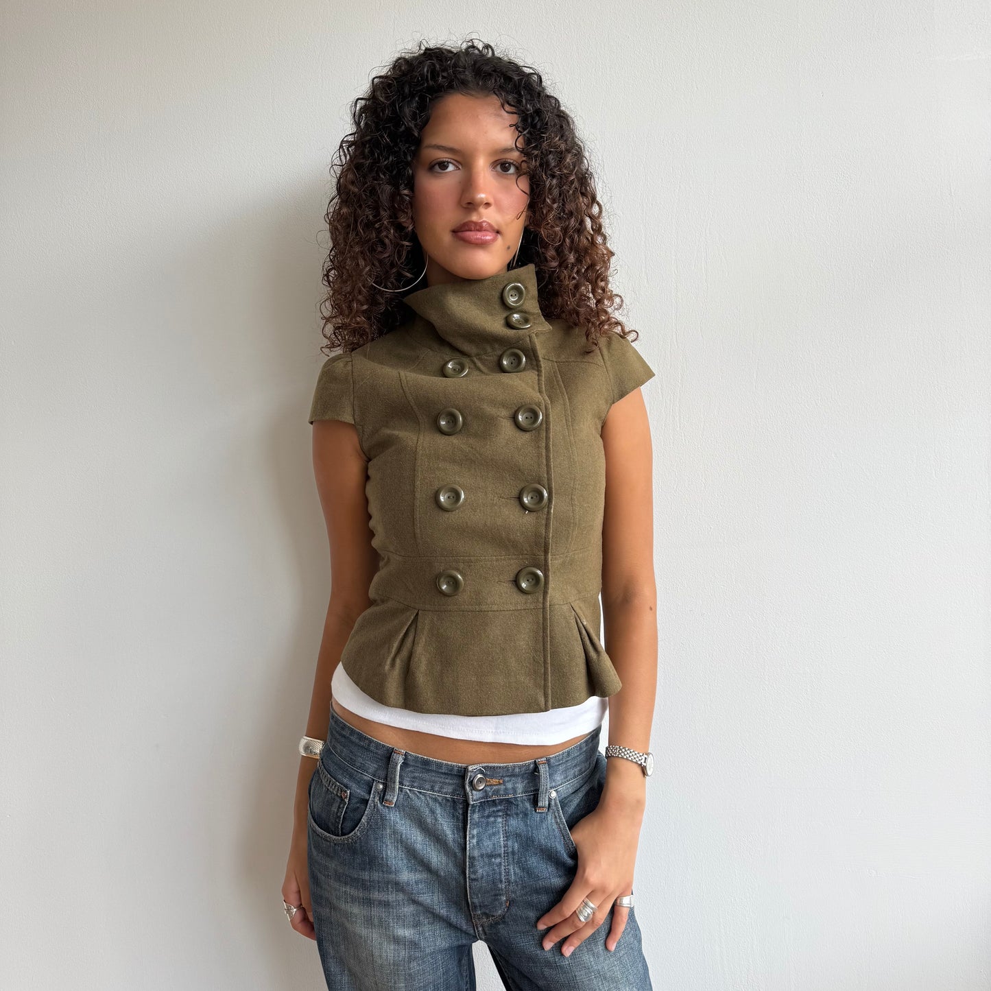 Khaki short sleeve peacoat - Size XS