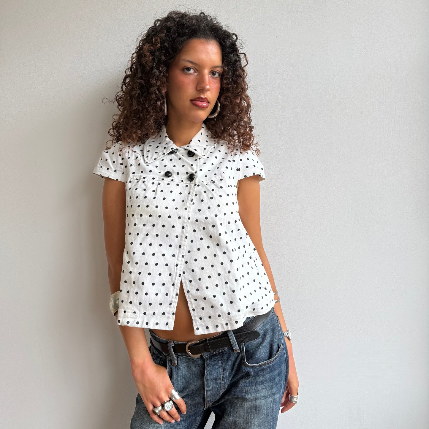 White polka dot peacoat - Size S