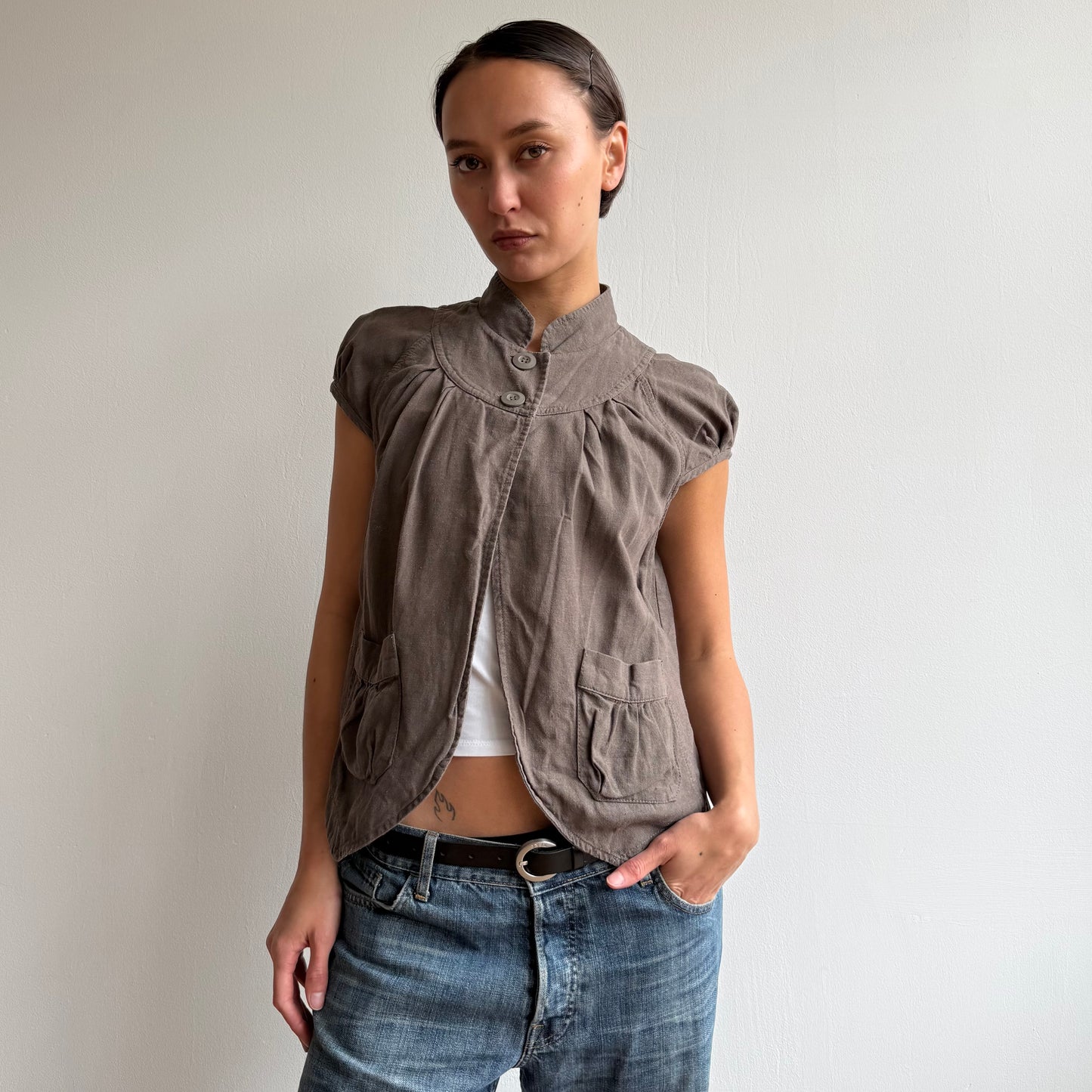Khaki short sleeve peacoat - Size S