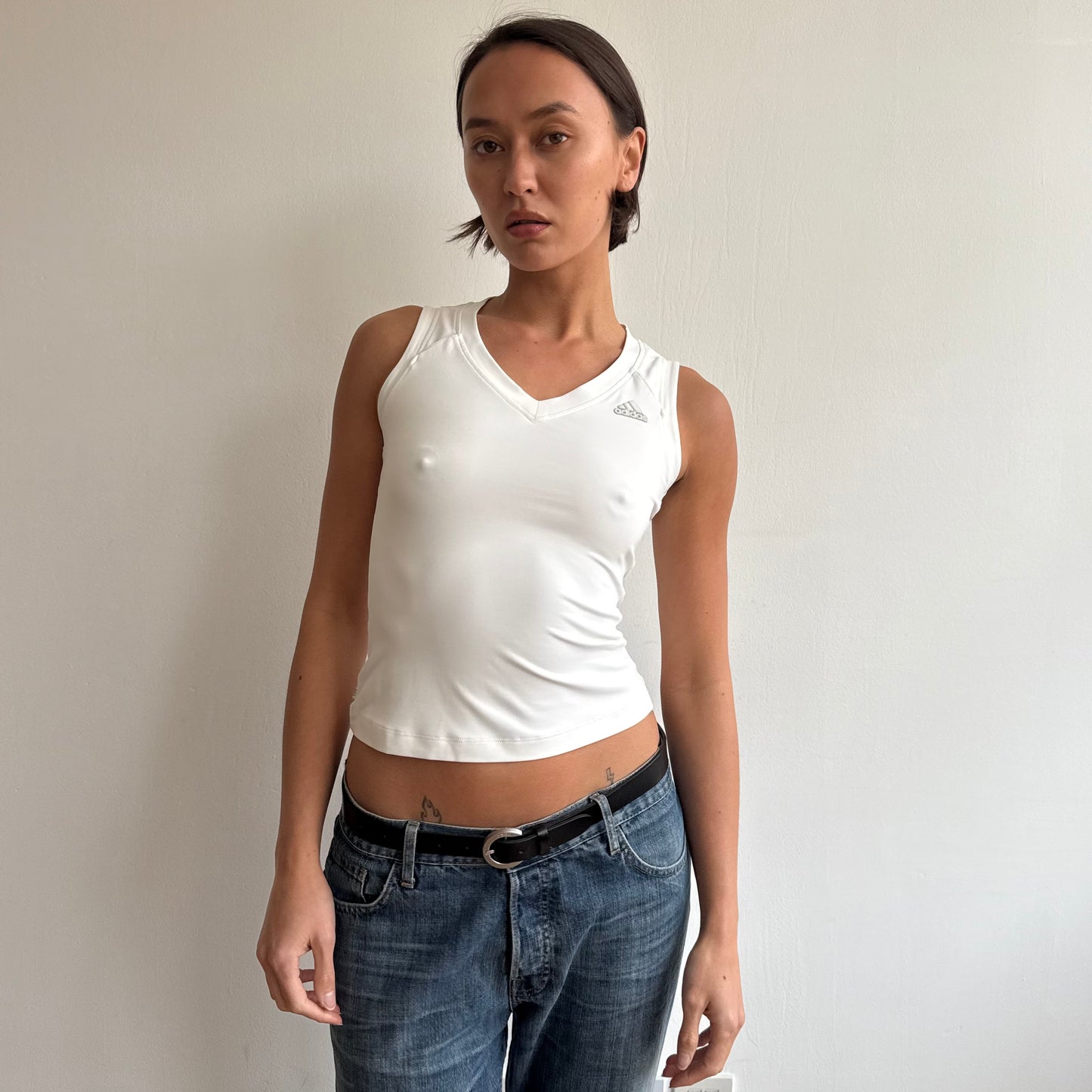White Adidas v-neck top - Size S
