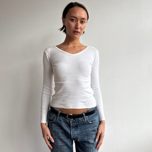 White long sleeve v-neck top - Size S
