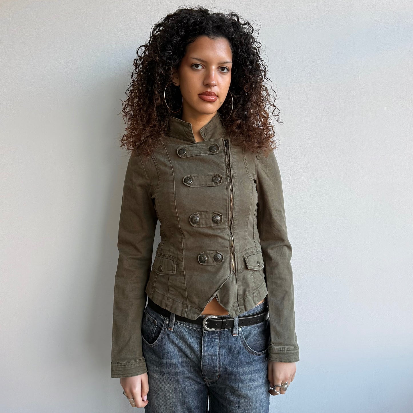 Khaki zip military jacket - Size S/M