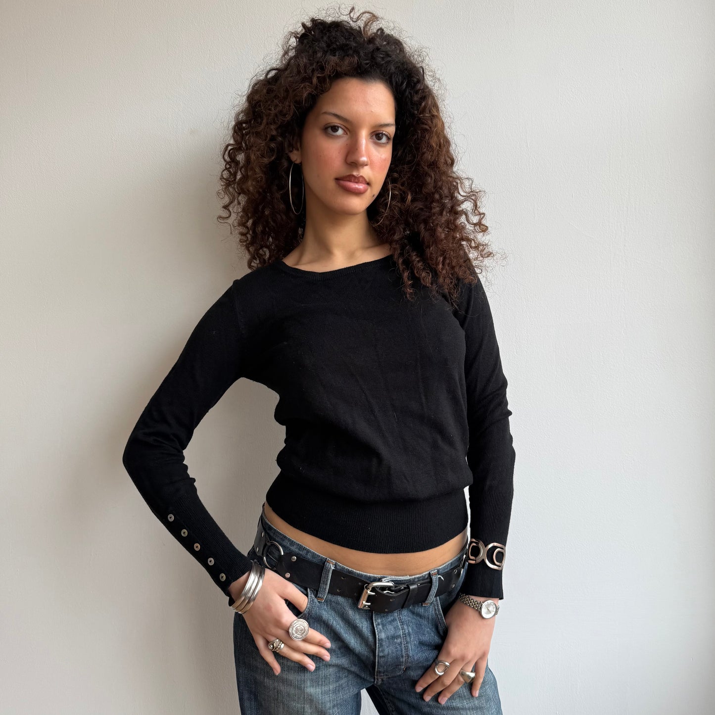 Black button knit - Size M