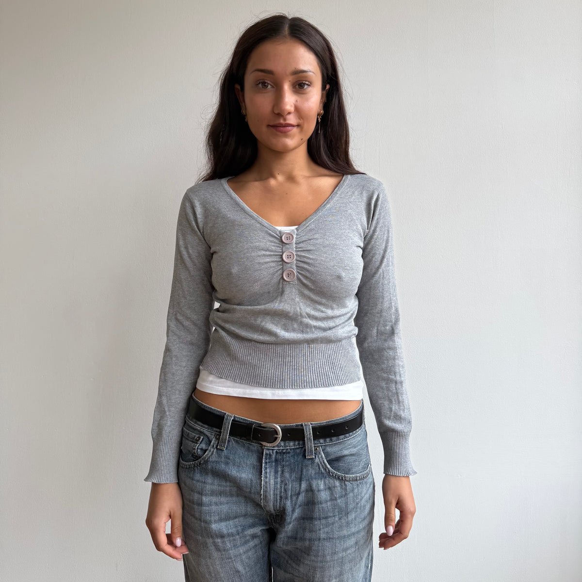 Grey button cropped knit - Size S