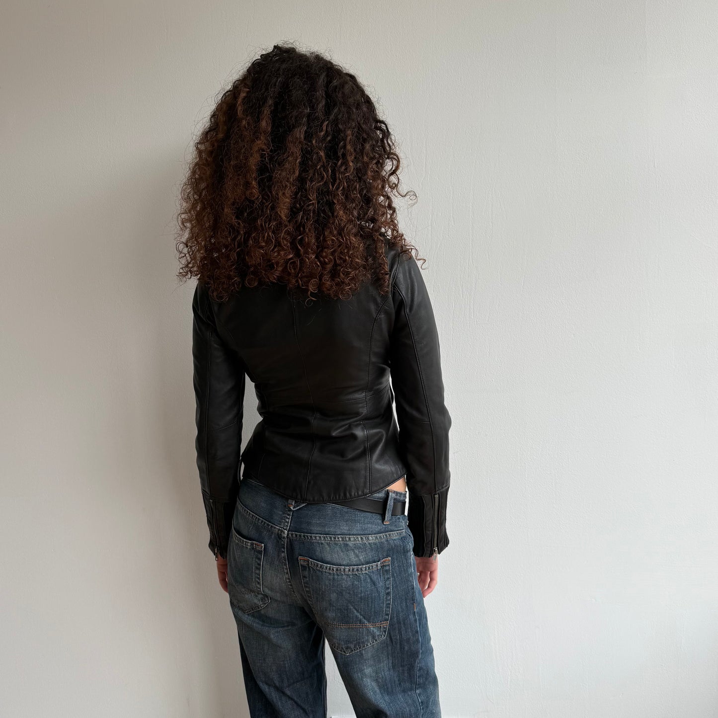 Black leather asymmetric peacoat - Size XS