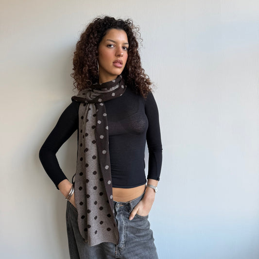 Brown polka dot reversible scarf