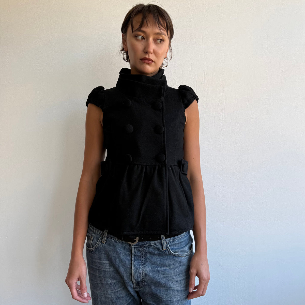 Black double breasted short sleeve peacoat - Size M