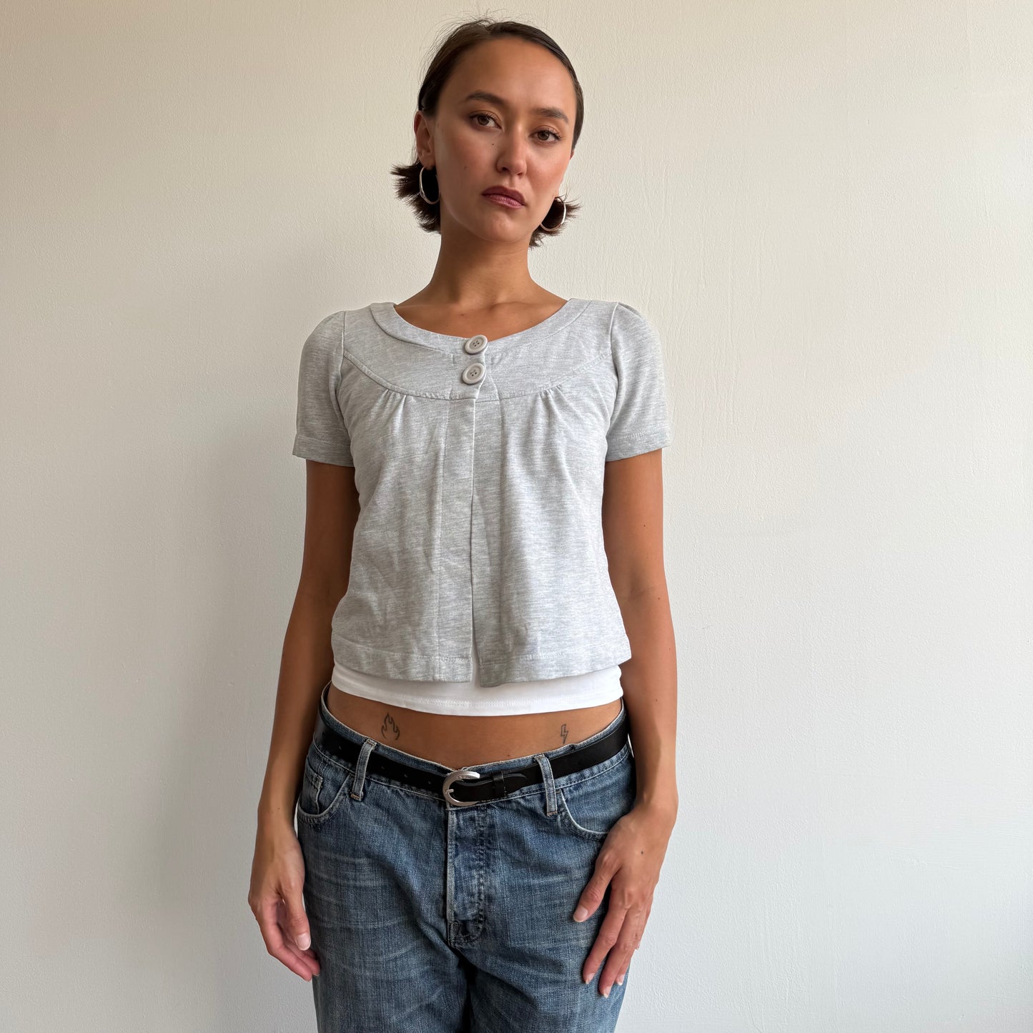 Grey cropped button jumper - Size S/M