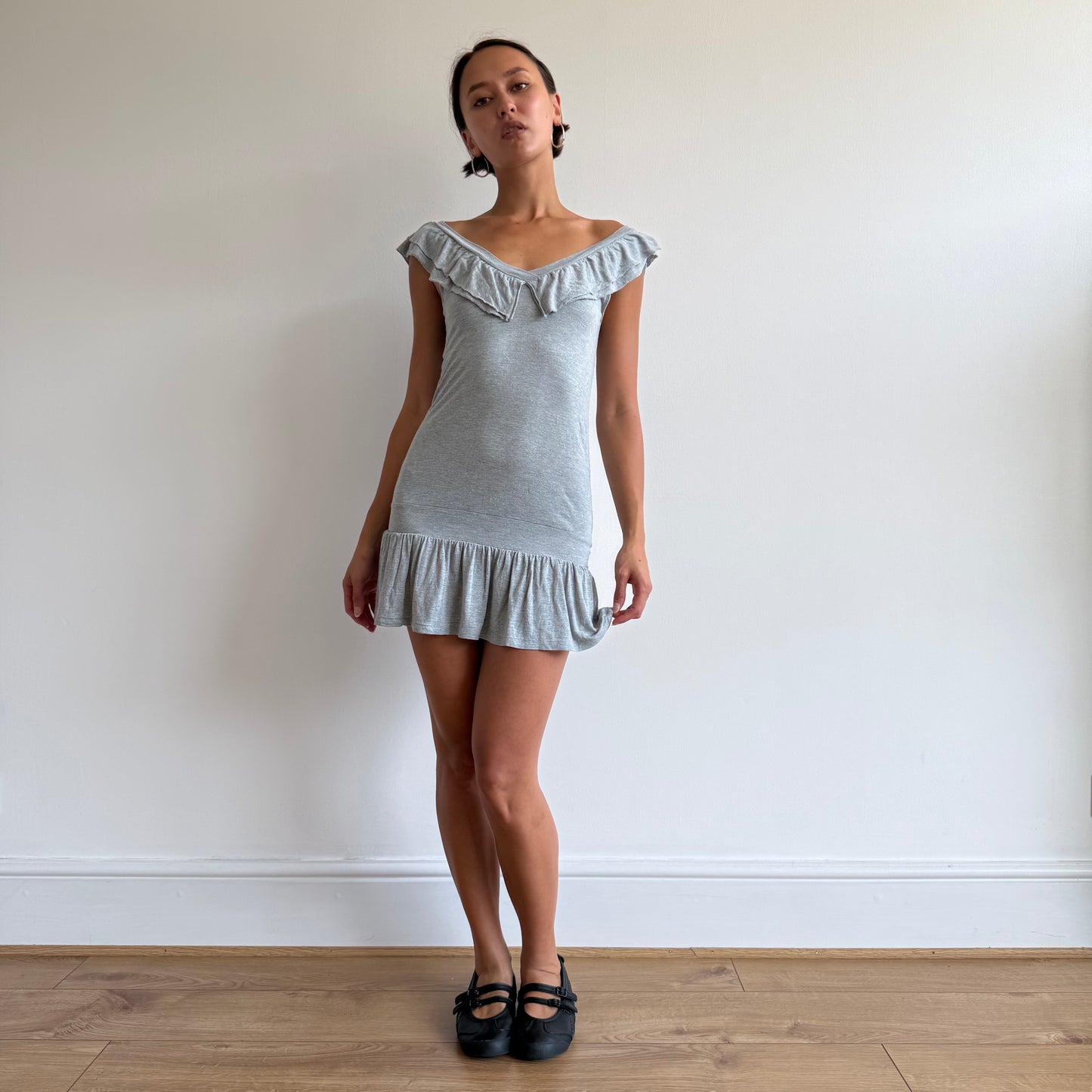 Grey ruffle mini dress - Size S