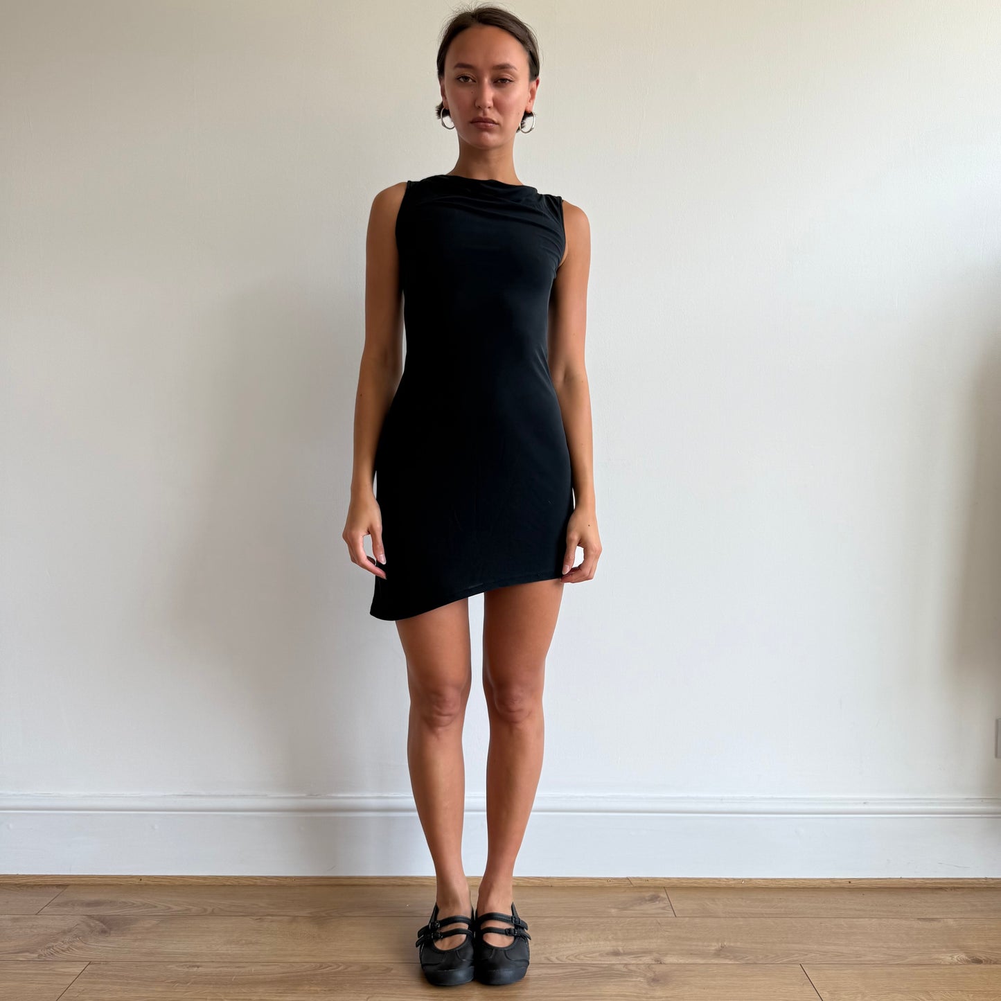 Black asymmetric 90s dress - Size XS