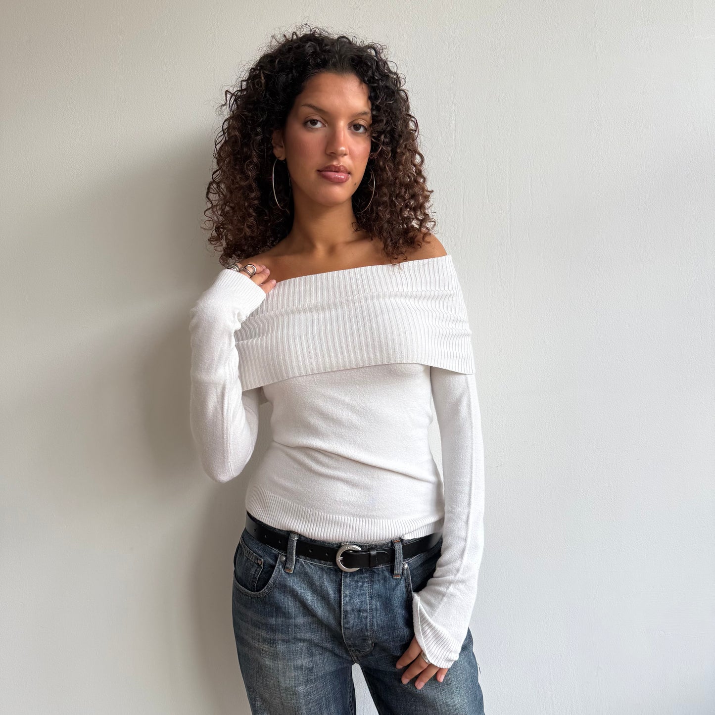 White Bardot knit jumper - Size S/M