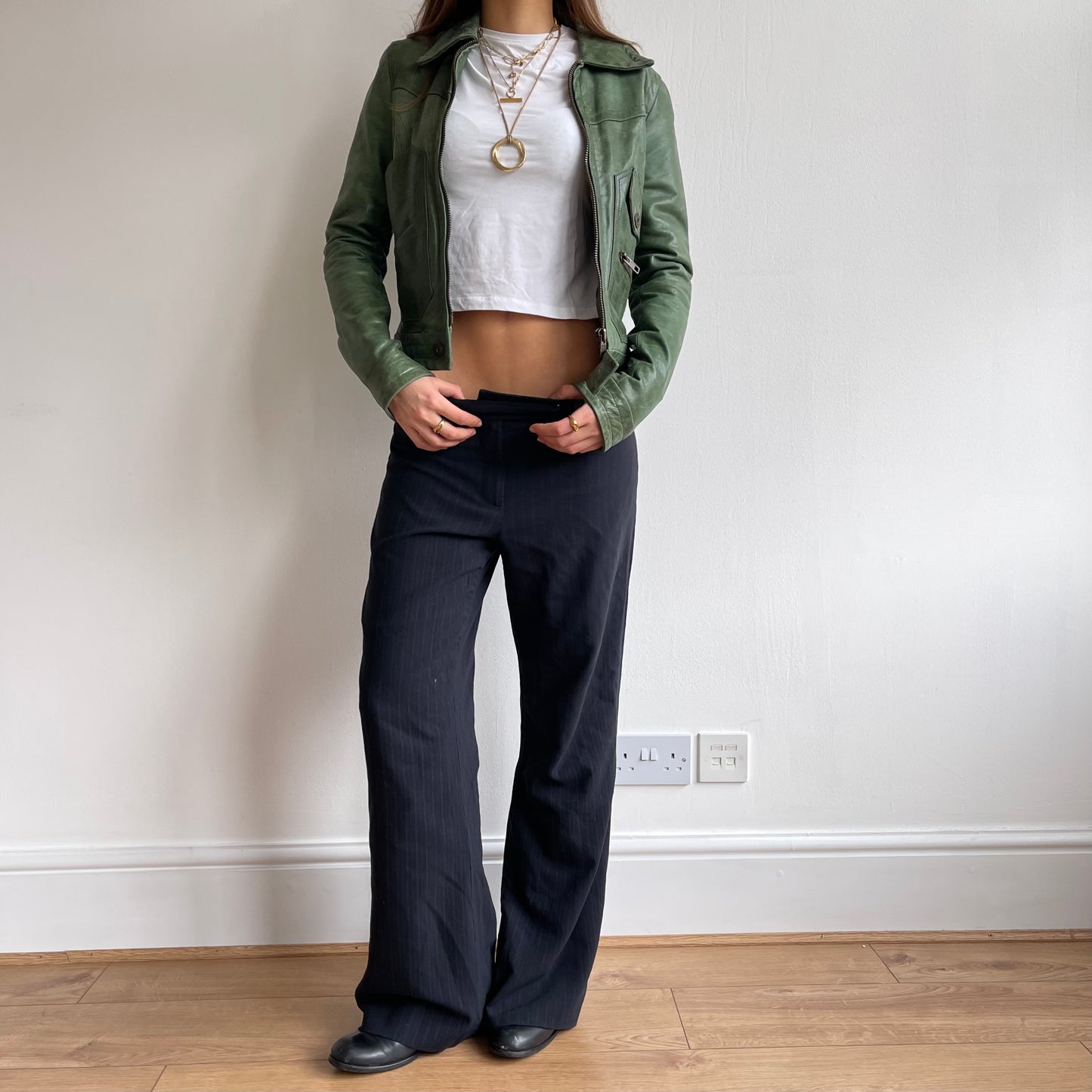 Green leather jacket - Size XS