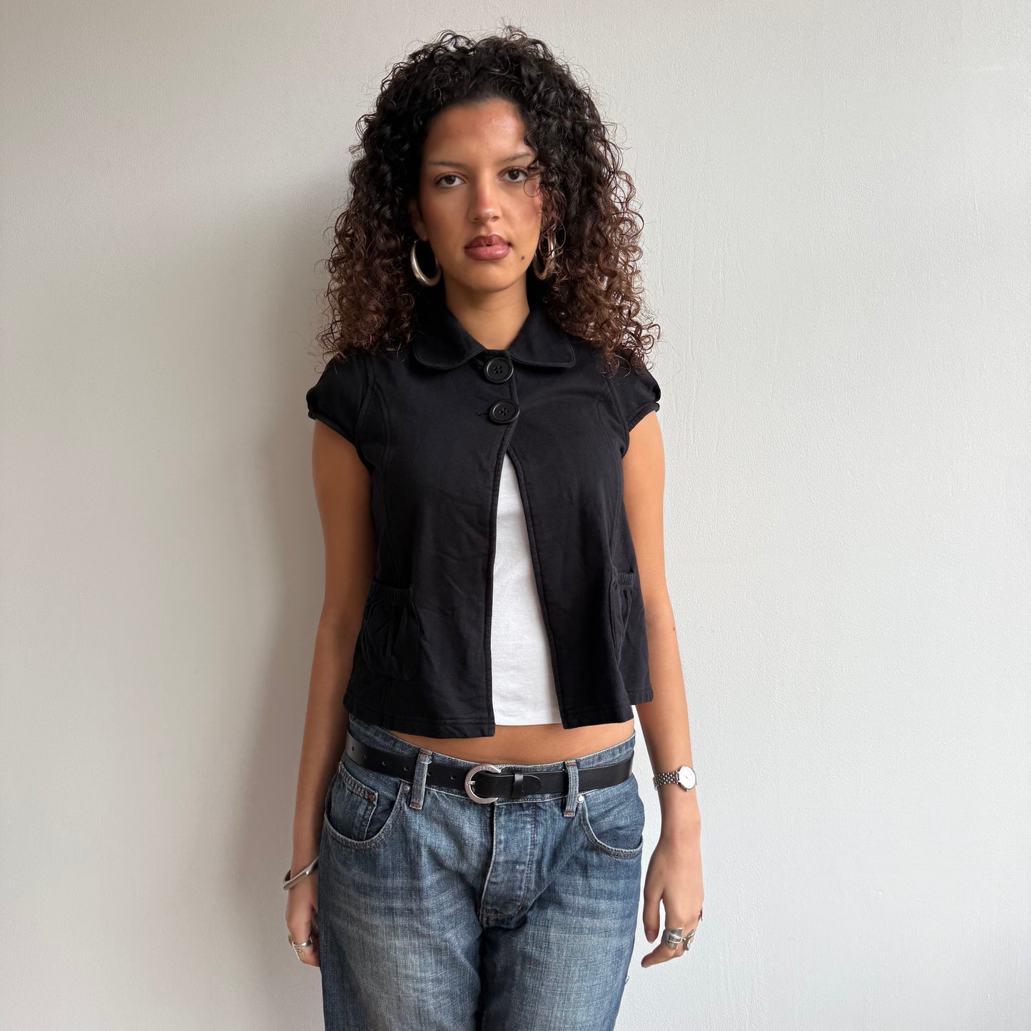 Black short sleeve peacoat - Size S-M