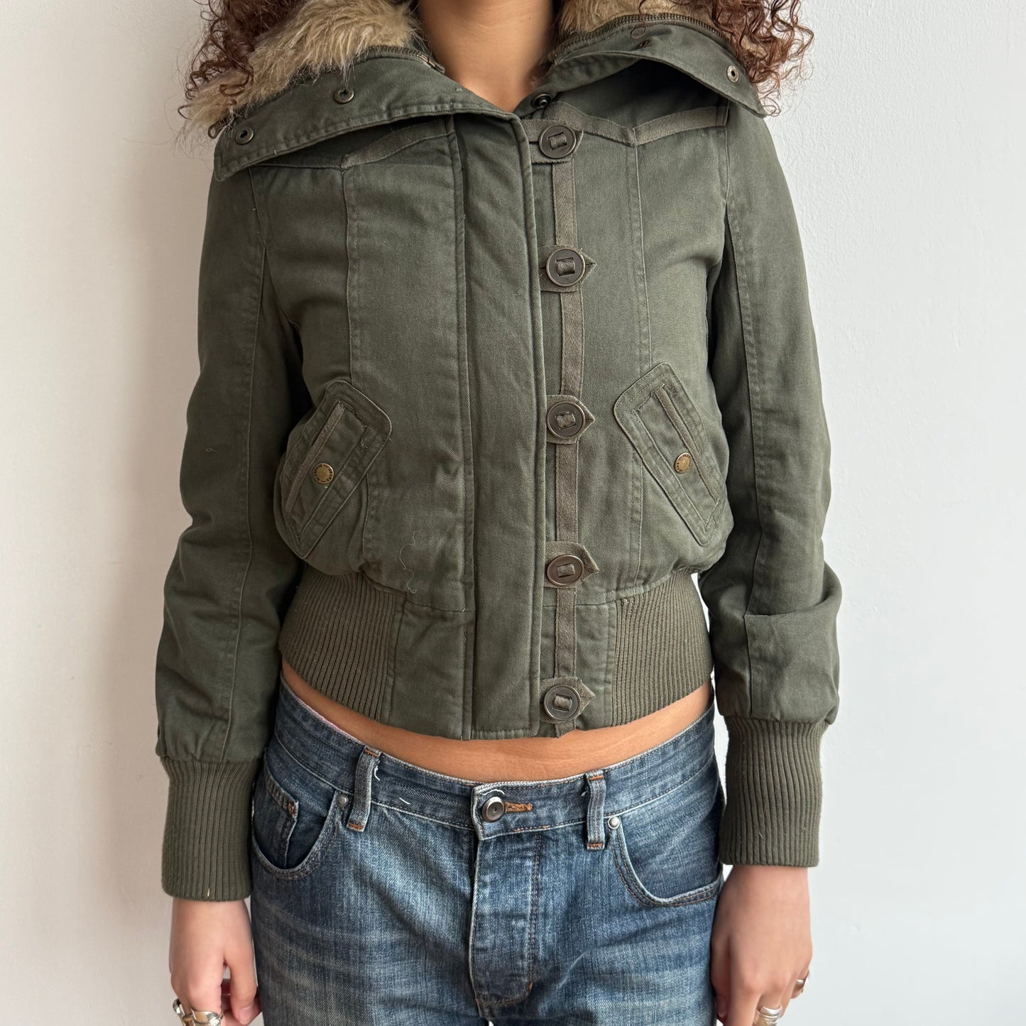 Khaki fur collar bomber - Size M