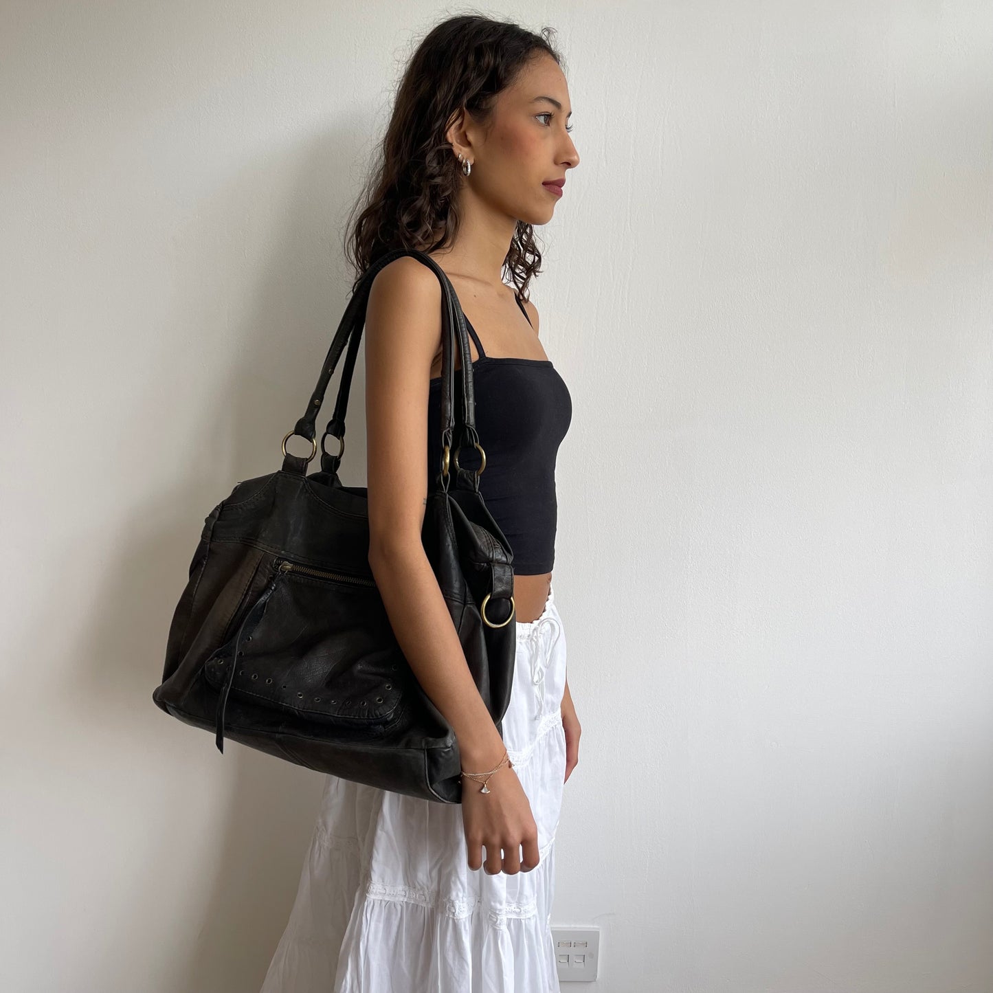 Large leather boho bag - OS