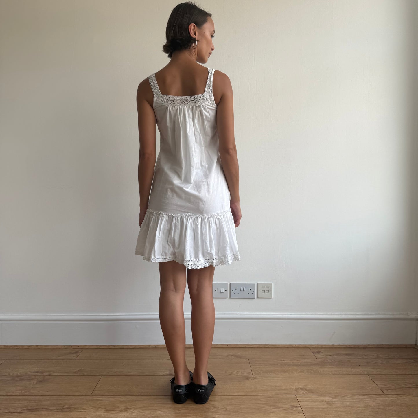 White crochet trim milkmaid dress - Size XS
