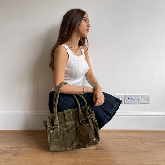 Khaki suede buckle bag