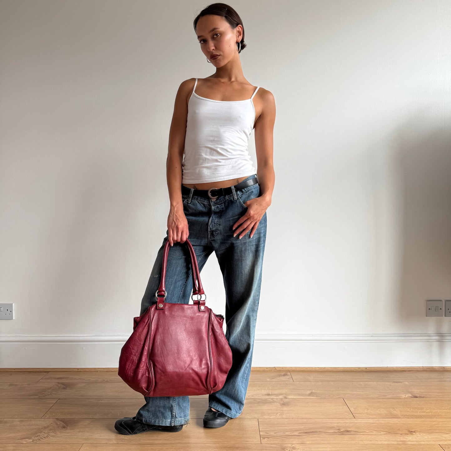 Burgundy leather handbag - One Size