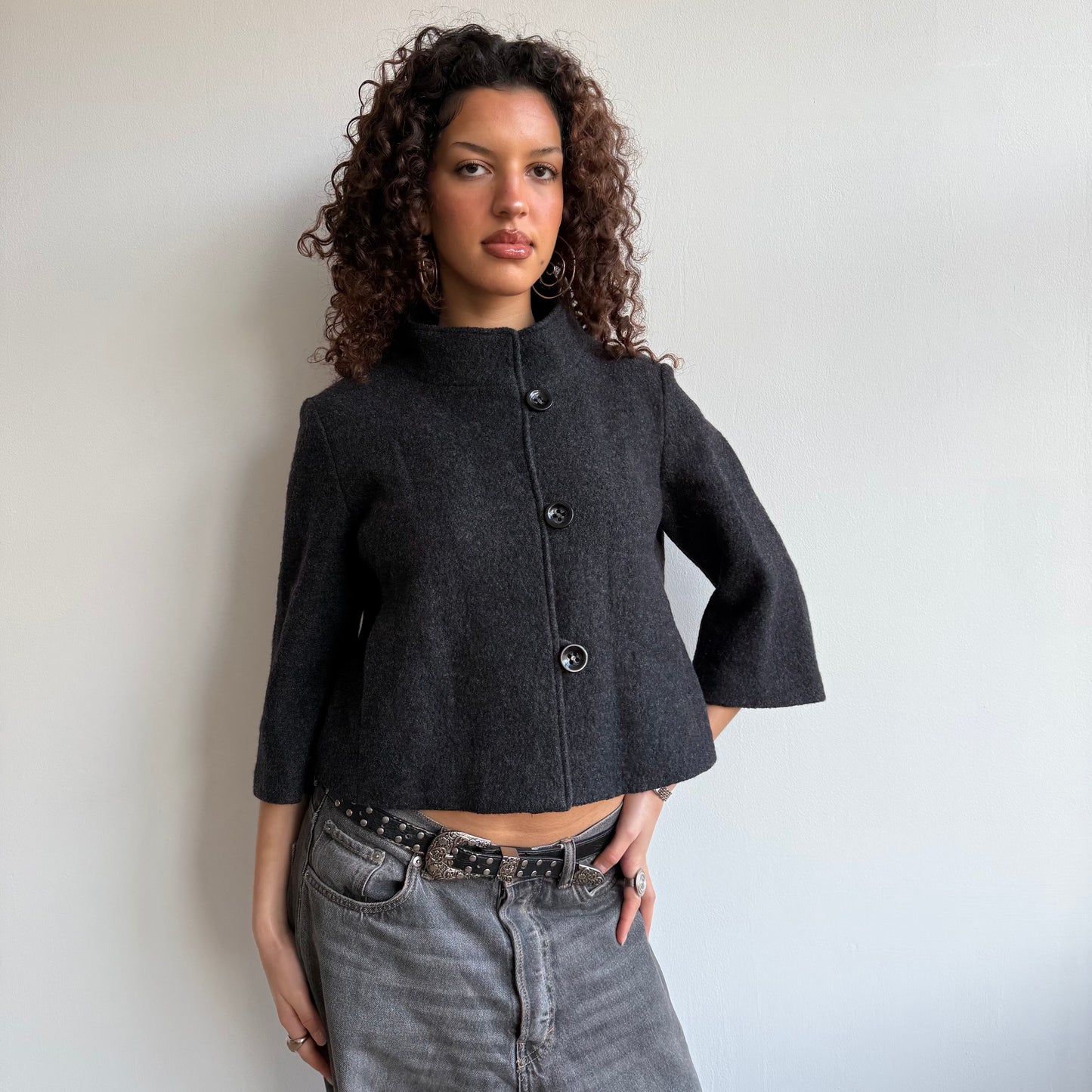 Crop grey wool jacket - Size S