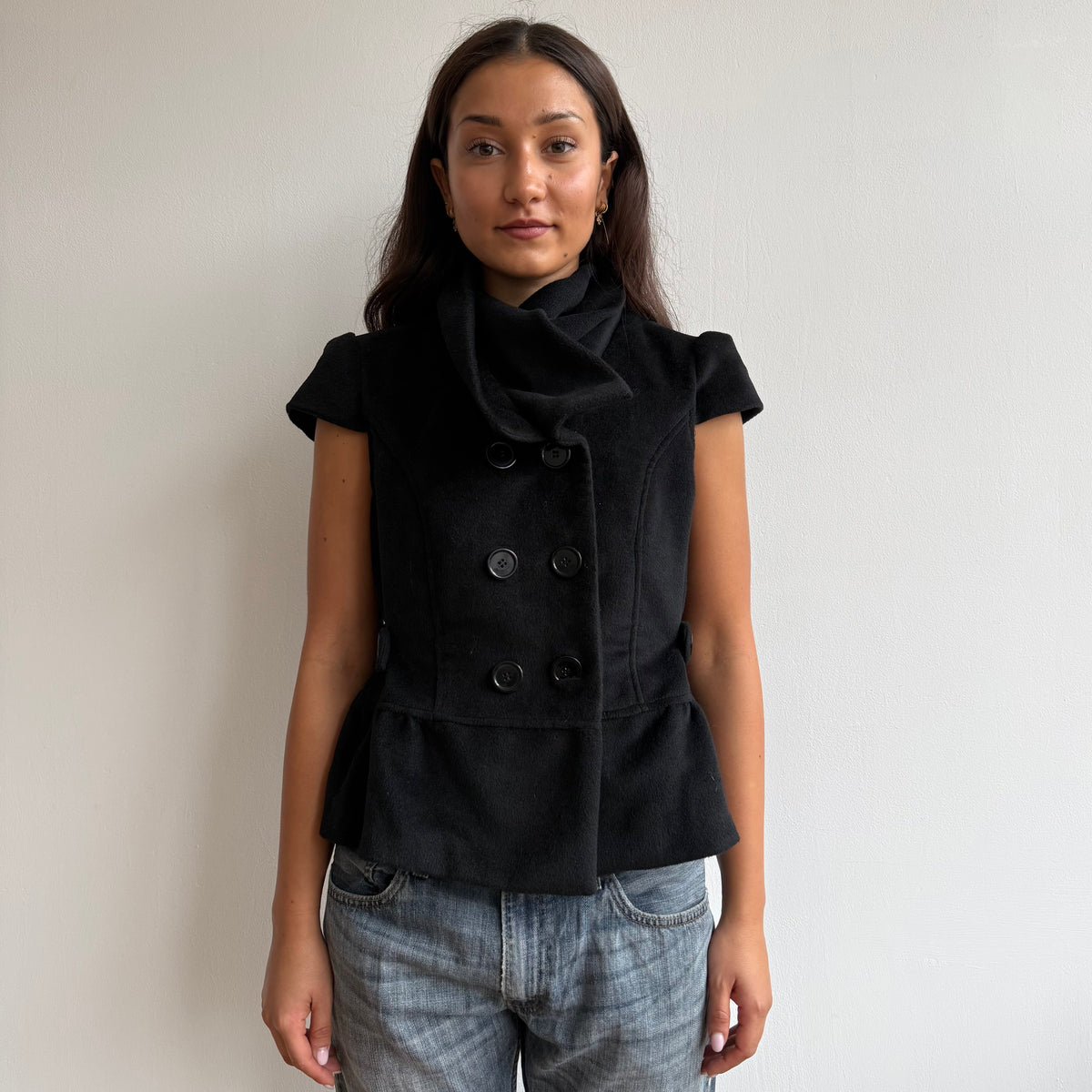 Black short sleeve peacoat - Size M