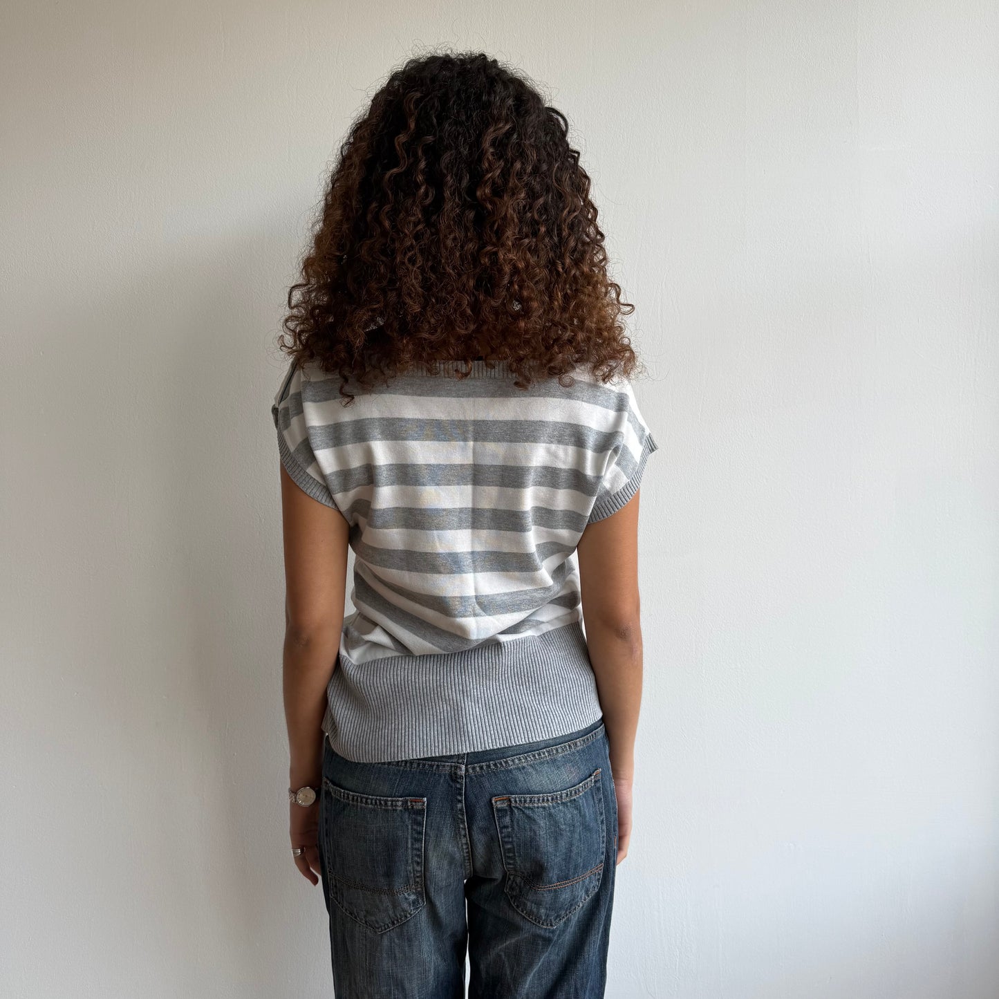 Grey + white stripe slouchy knit - Size M
