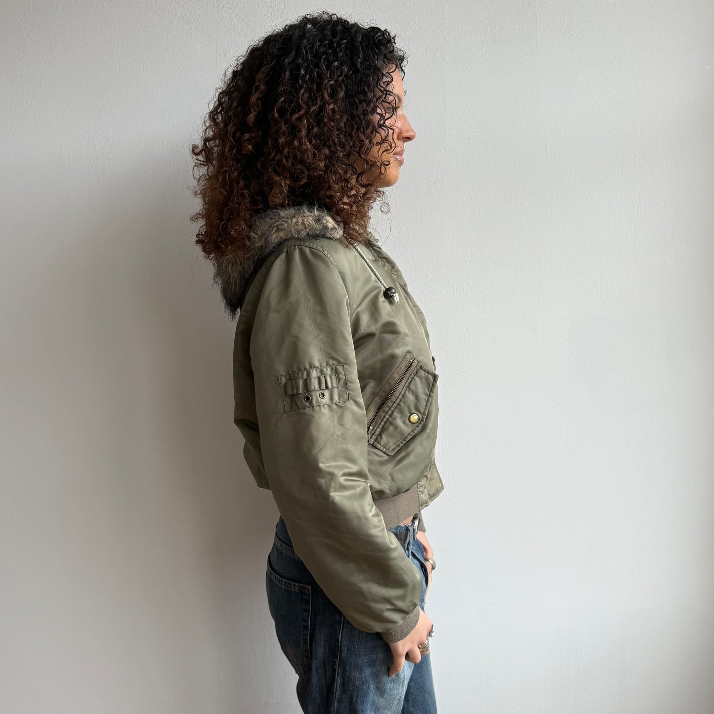 Khaki fur hood bomber - Size M