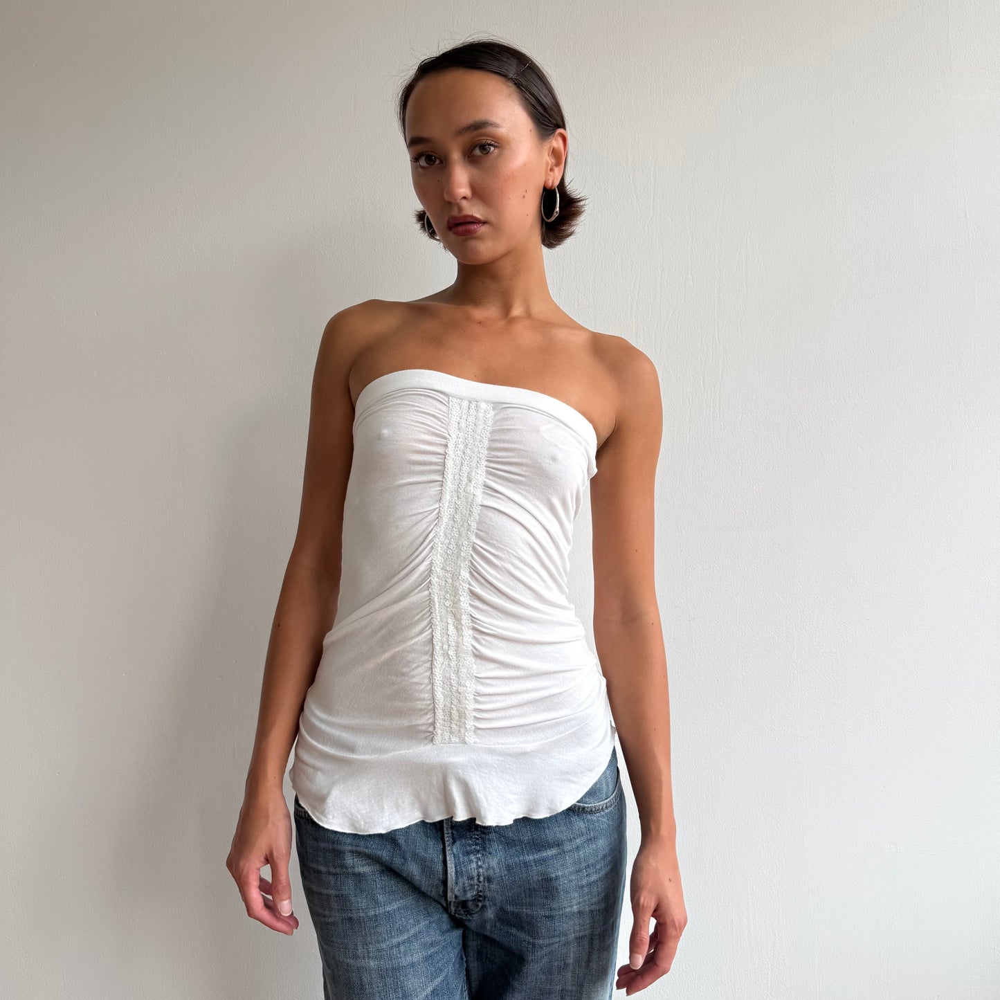 White sequin bandeau top - Size S