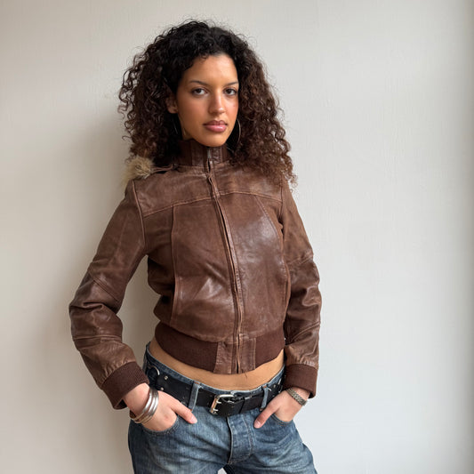 Brown leather bomber - Size S