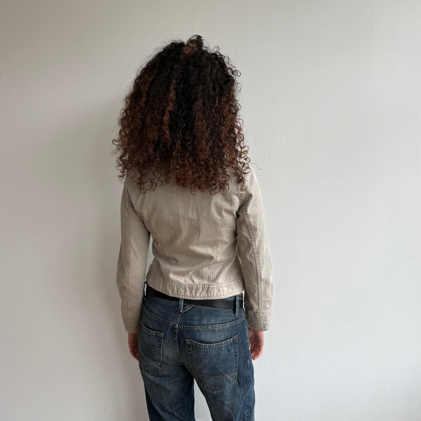 Beige zip up military jacket - Size S