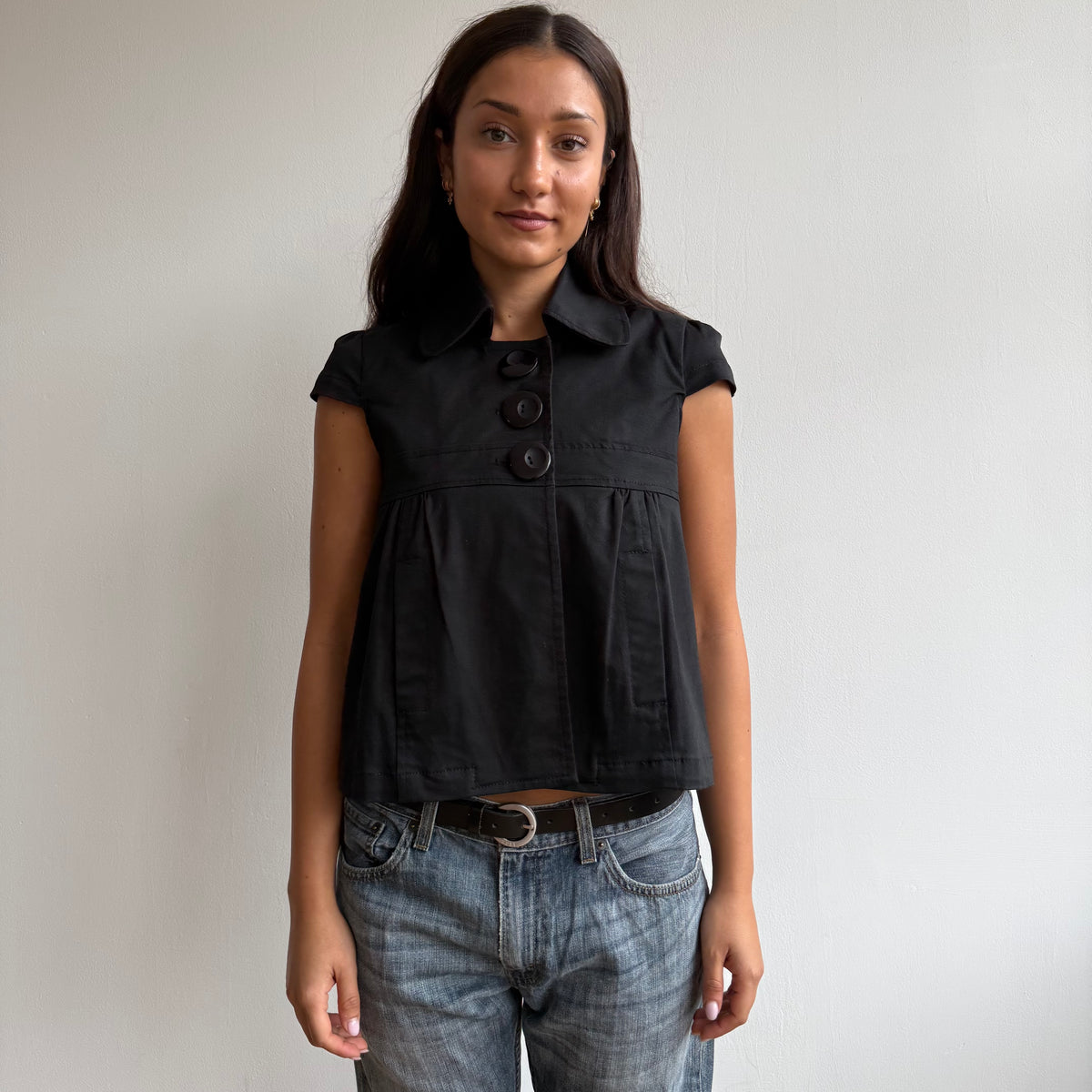 Black short sleeve peacoat - Size S