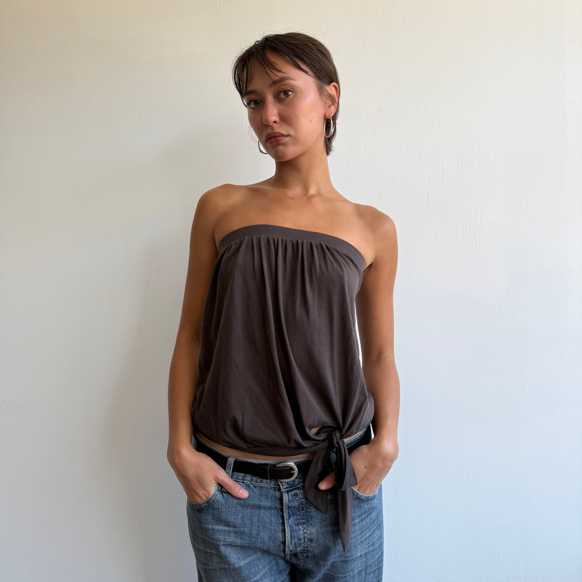 Brown bandeau tie side top - Size S