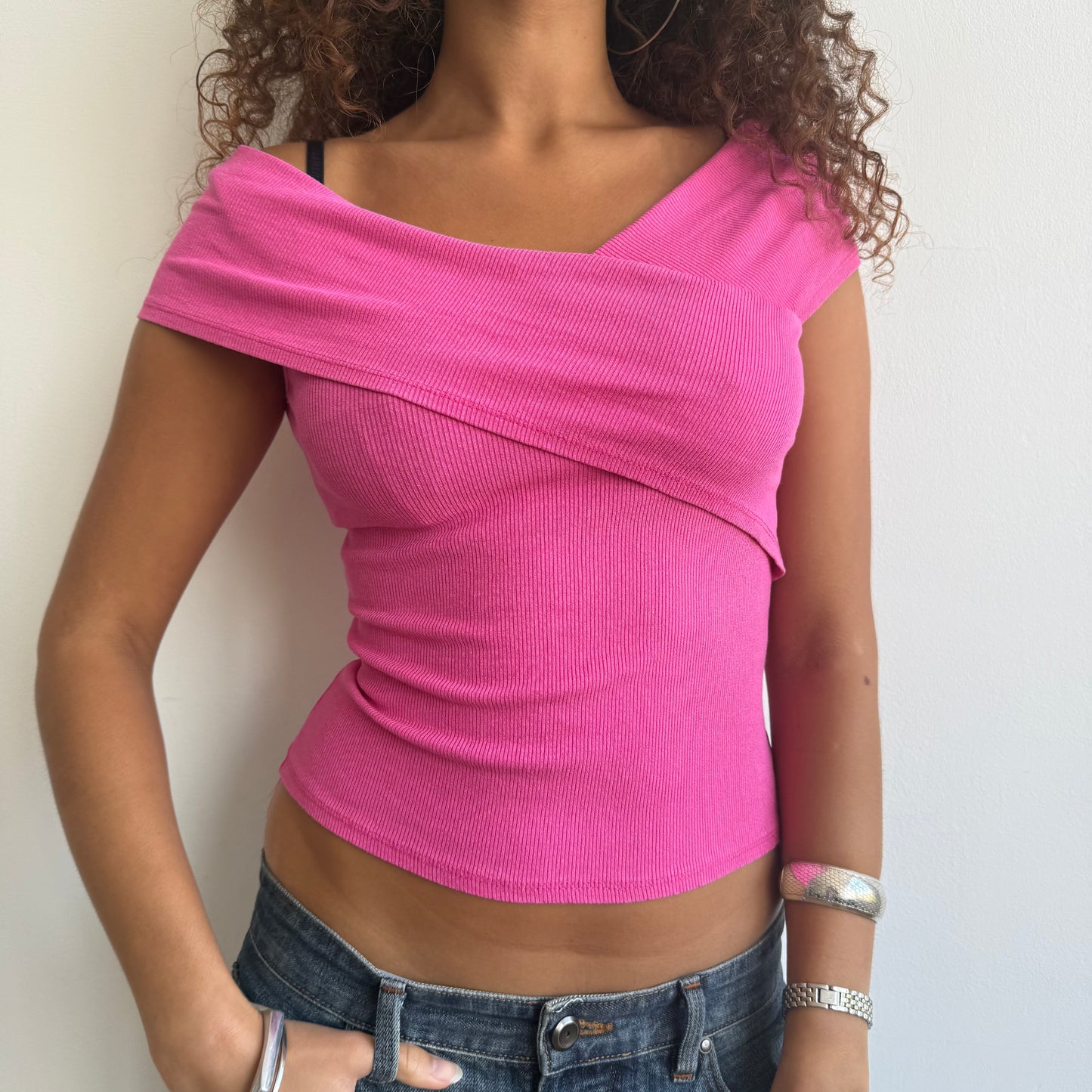 Pink wrap front top - Size S