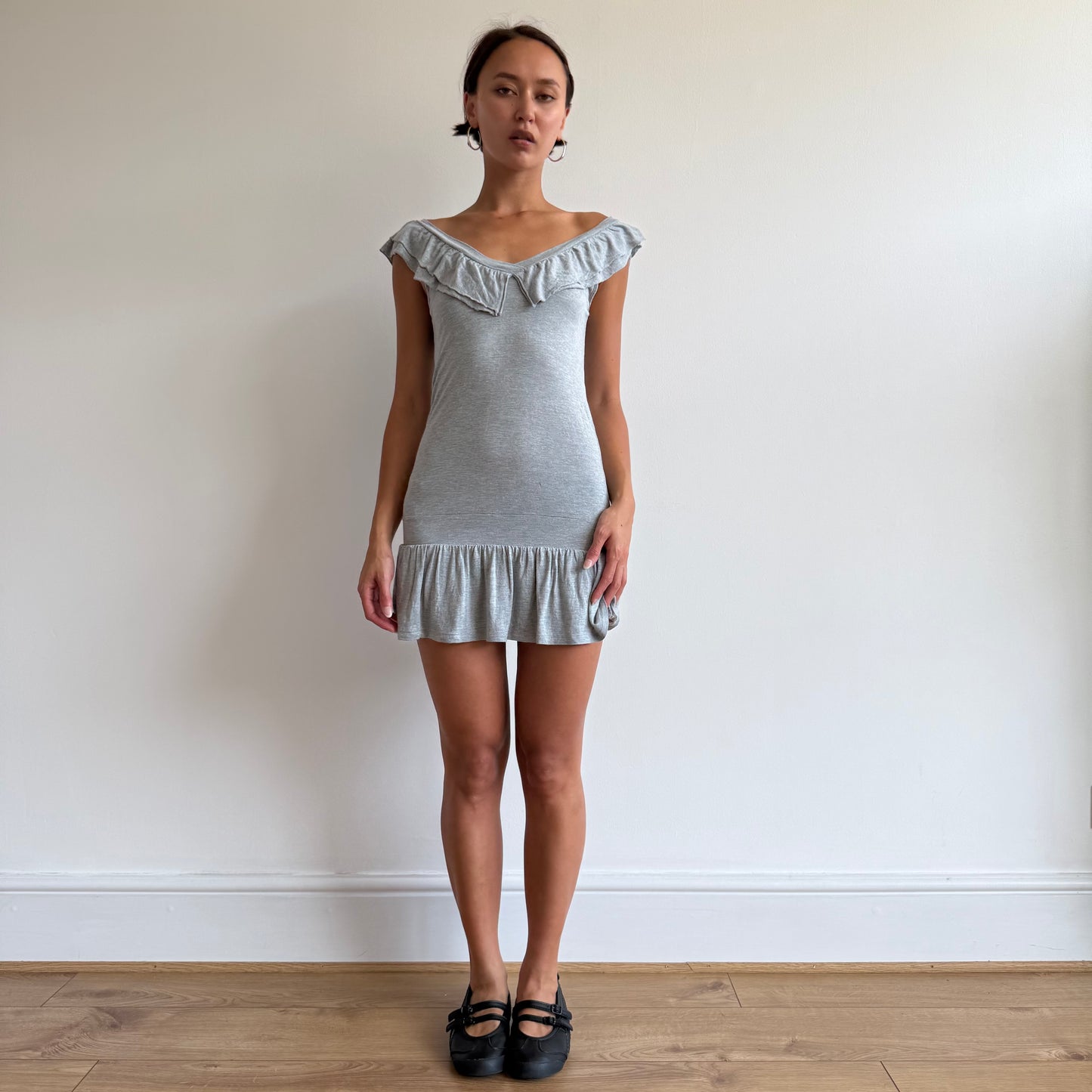 Grey ruffle mini dress - Size S