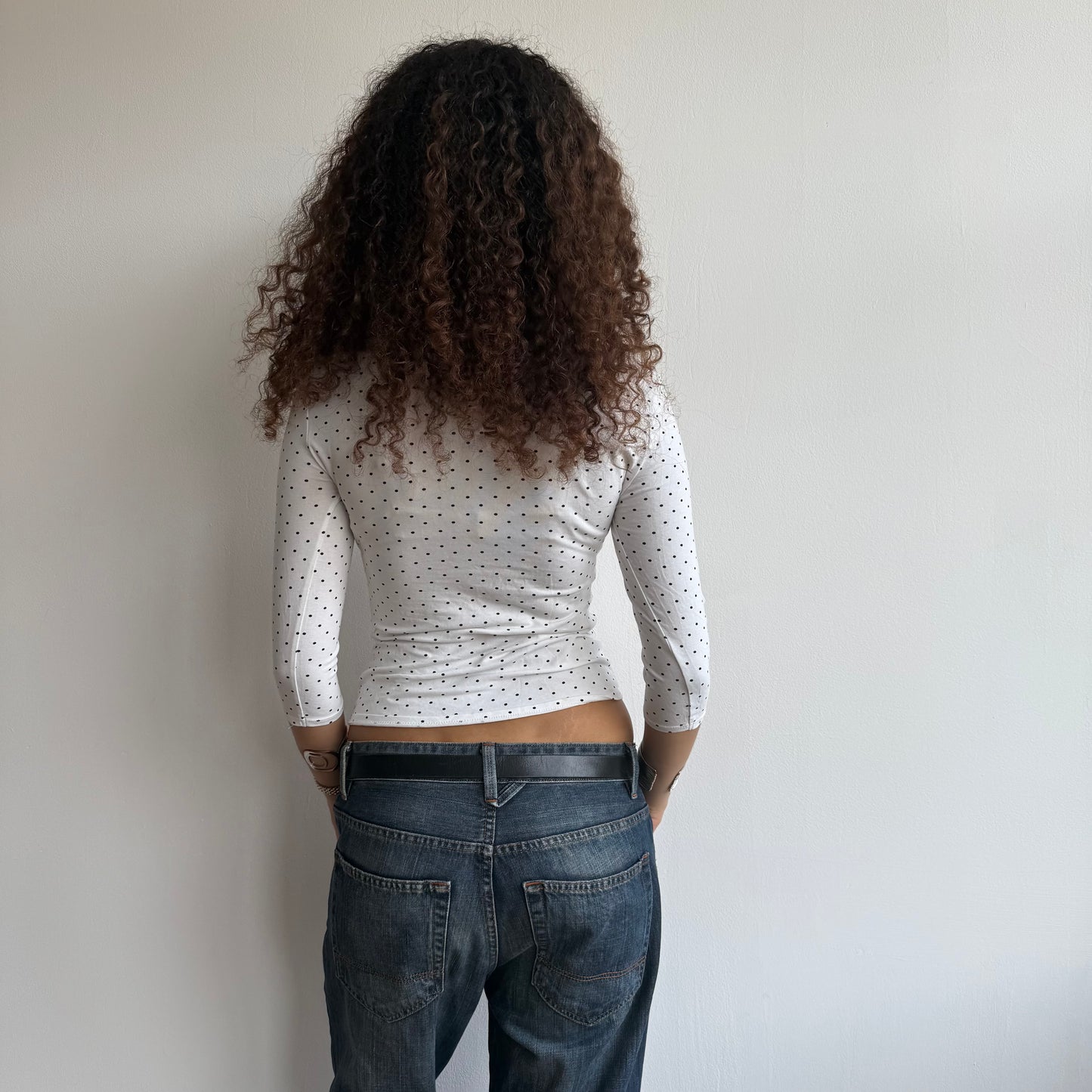 White micro polka dot wrap top - Size S
