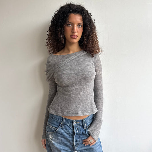Grey asymmetric knit top - Size S/M