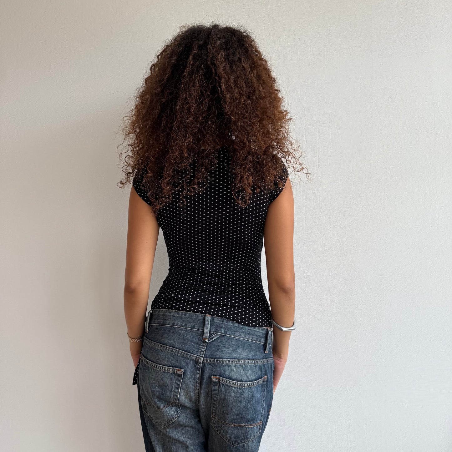 Micro polka dot tie side wrap top - Size M (1)