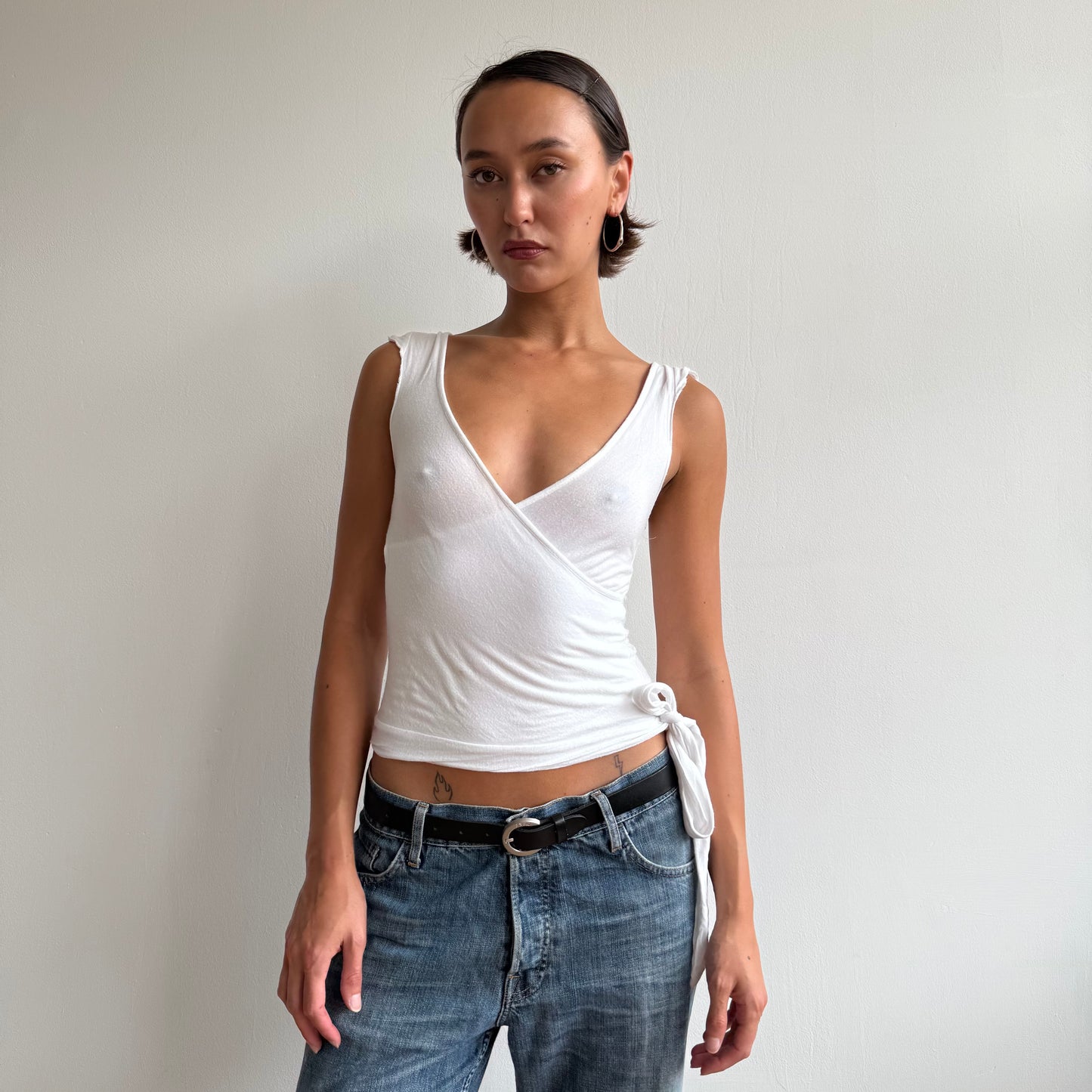 White wrap tie side top - Size XXS/XS