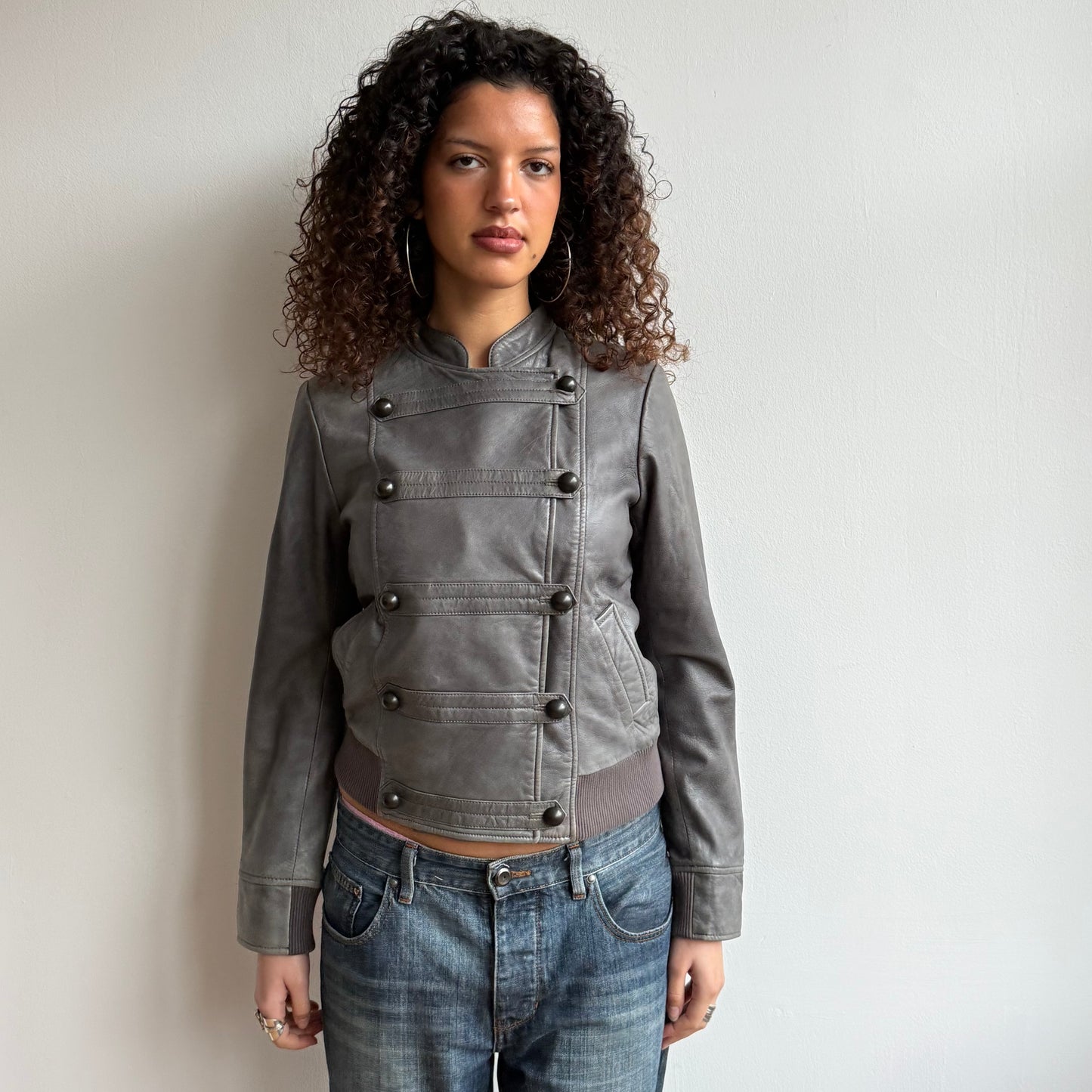 Charcoal leather military bomber - Size S