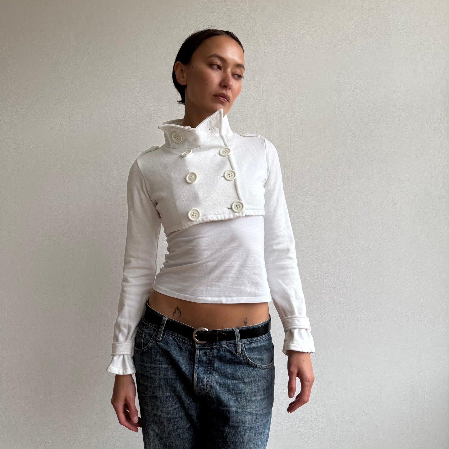 White cropped peacoat jumper - Size M