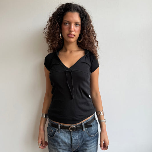 Black hooded t-shirt top - Size S