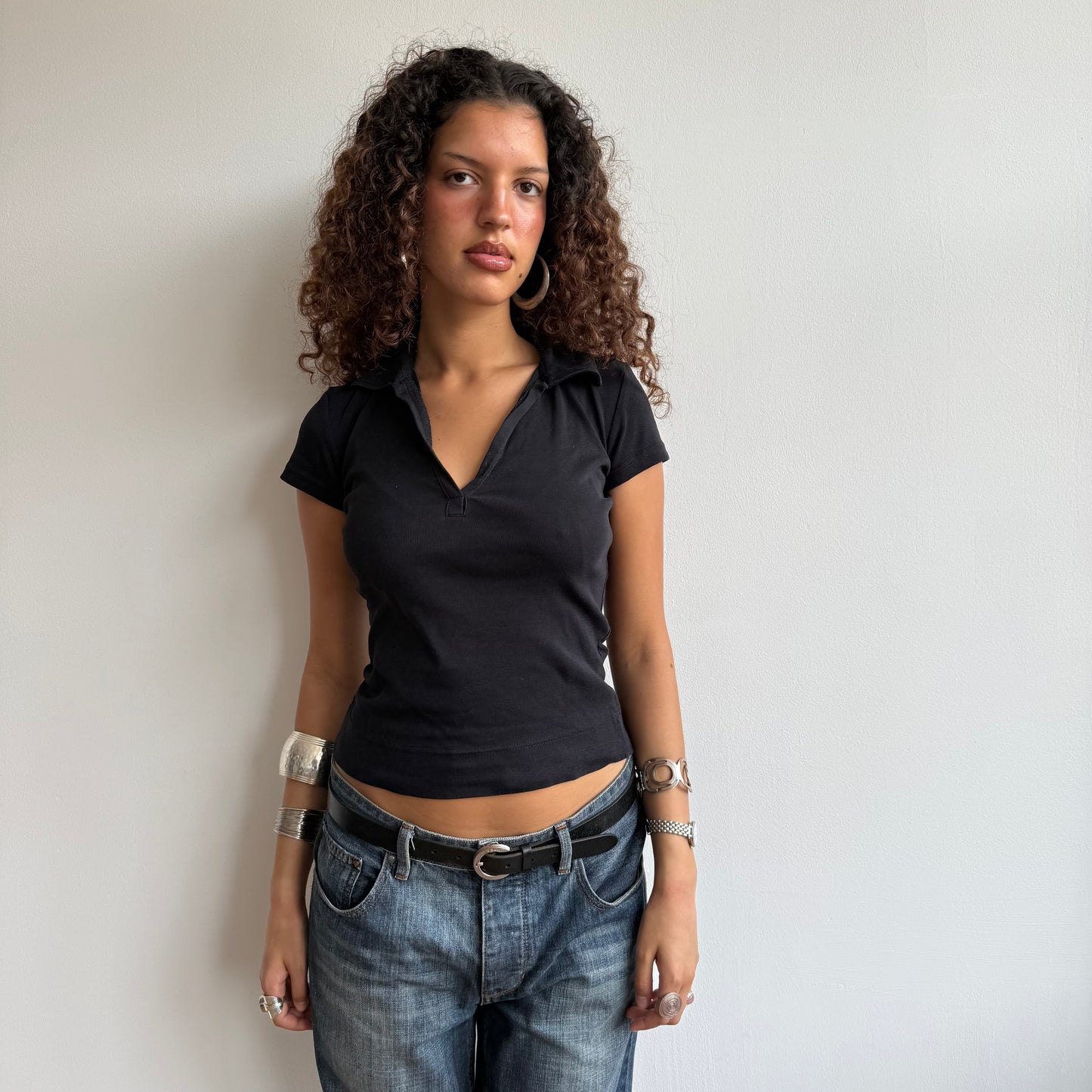 Black polo top - Size S