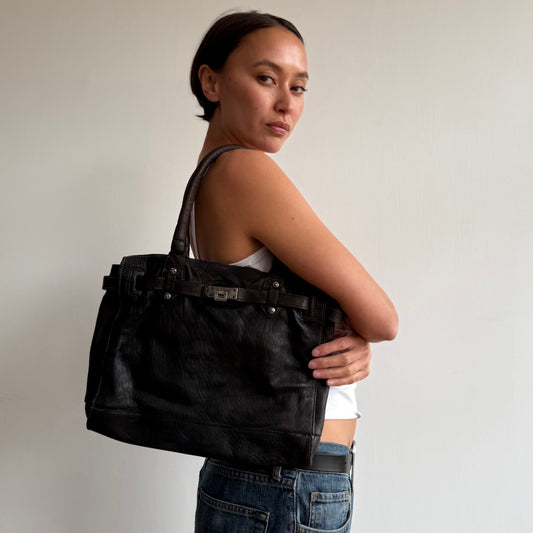 Brown mini leather ‘firkin’ bag - One Size