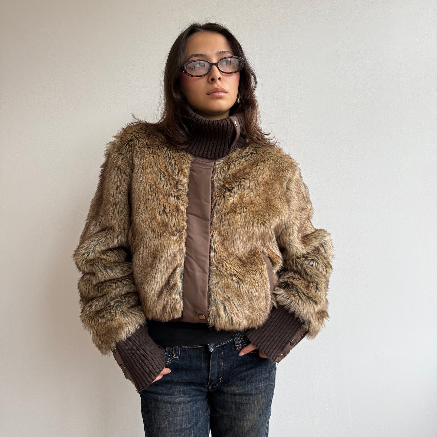 Brown fur bomber - Size L