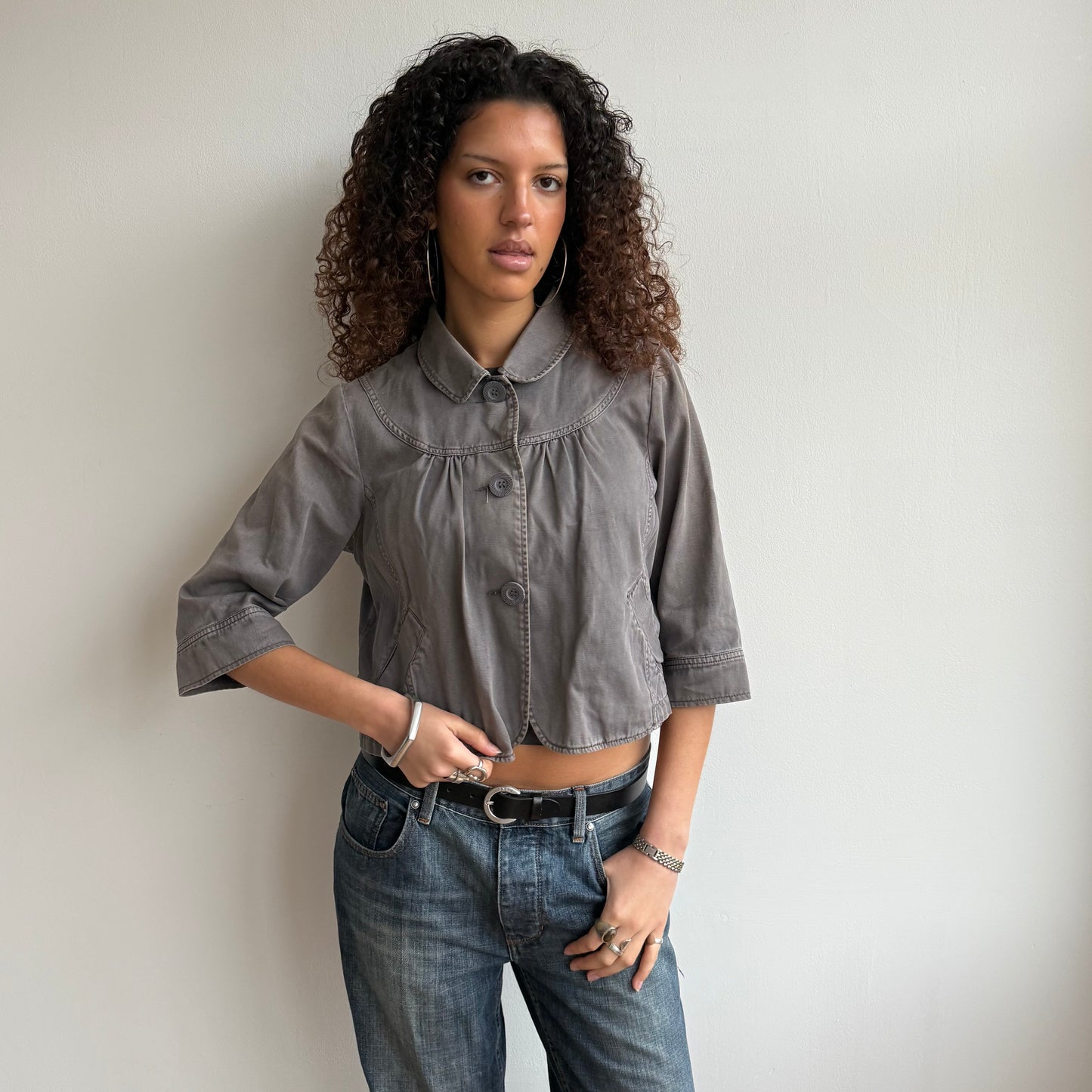 Grey 3/4 sleeve swing jacket - Size S