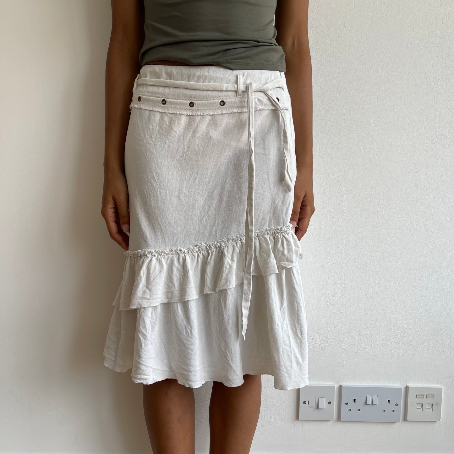 White linen Morgan grommet skirt - Size S