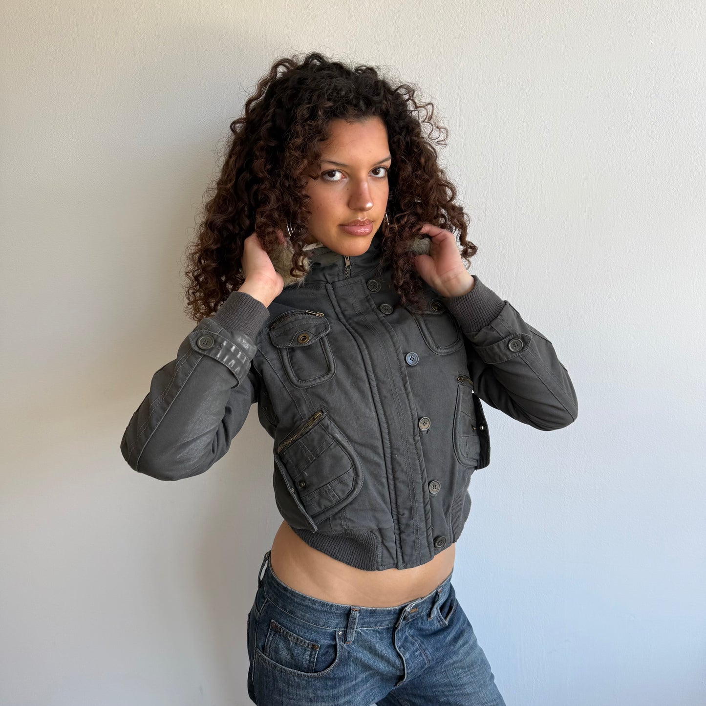 Grey cargo bomber jacket - Size XS